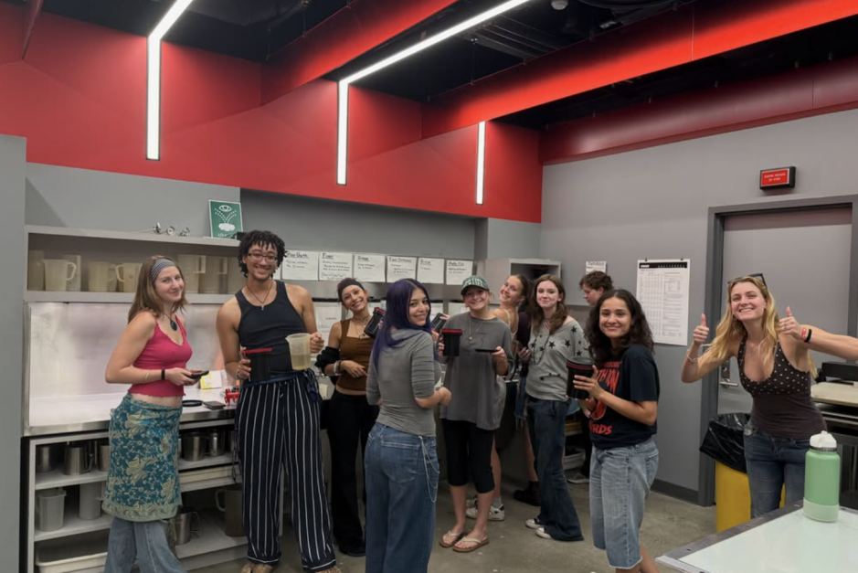 Photography students working in the darkroom