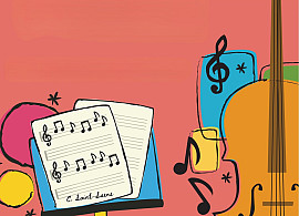Illustration of cello and music stand