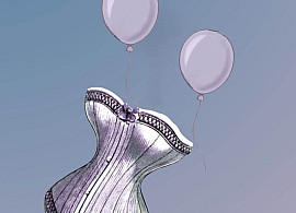 A picture two balloons rising above a corset