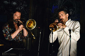 Jordan Mclean (right )performing with ARMO at Rhoneymeade Fest 2023 in Central PA presented by Gorinto Productions. (Photo by Erica Quinn)