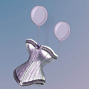 A picture two balloons rising above a corset