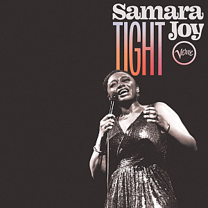 Samara Joy Tight Album Cover Samara singing on a black background