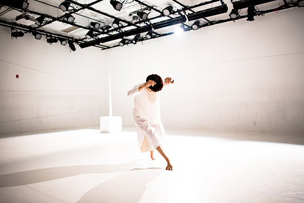 Performance still from for North, Xan Burley + Alex Springer, at Center for Performance Research, Brooklyn, 2016. (Photo by Andrew Ribner.)
