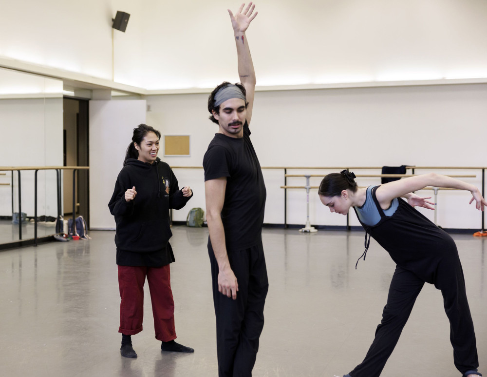 Keerati Jinakunwiphat rehearsing Mira Nadon and Sebastian Villarini-Velez in her new ballet for N...