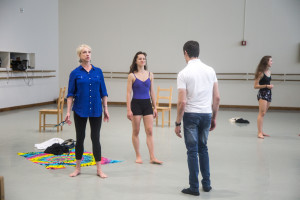Student in the studio with choreographer Luca Veggetti