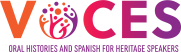 The word voces in a range of reds and purples.