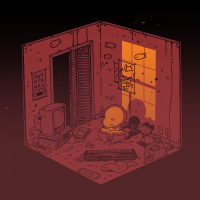 Red and amber bedroom.