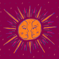 Two faces inside of a sun.