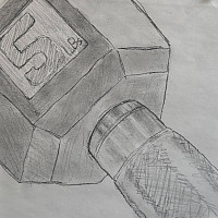 A pencil sketch of a barbell.