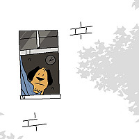 Dog peering through a window.