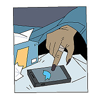 One finger hovering over a phone screen.