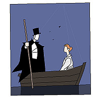 Phantom of the opera and captive in a boat.