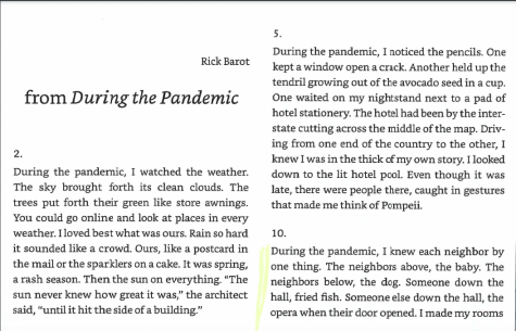 An excerpt of Rick Barot's prose-poem During the Pandemic.