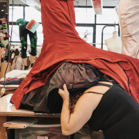    Cassidy Koppelman of the costume shop Parsons-Meares Ltd. working on dresses for the Broadway ...