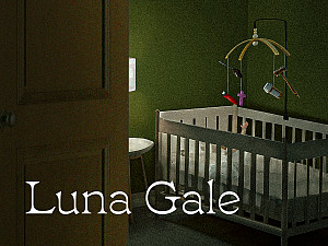 The words LUNA GALE over an image of a crib through a doorway. A baby's hand reaches up from the crib toward a mobile of dangling objects.