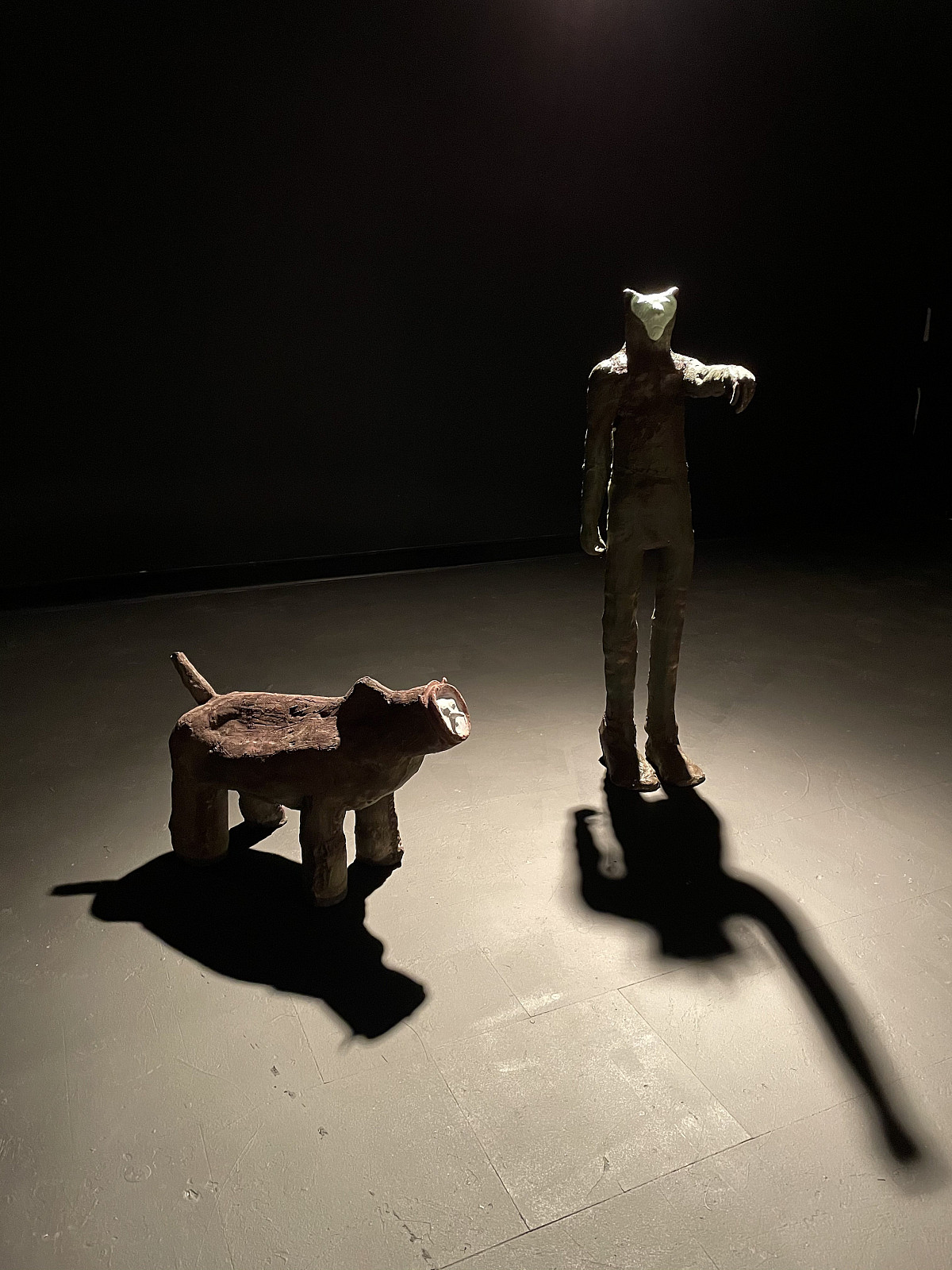 Samuel Chen, Fox & Sheep, Glazed Ceramics, Acrylic Paint, 1 x .8 x 1.5' (Smaller Piece), 3.5 x .5 x .4' (Larger Piece), 2021