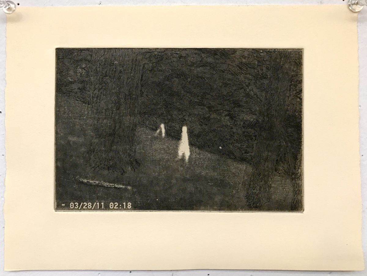 Sara Tomazzolli, Nighttime Stroll, Photo-polymergravure and etching, 6 x 9, 2021