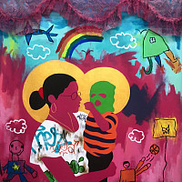 Daniel Castro, Untitled, acrylic, enamel, and fabric on canvas, 2019
