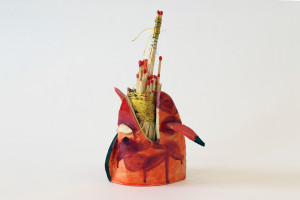 Fire Trap, 2022. Stoneware, silk thread, long reach matches.