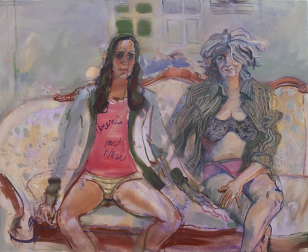 Angela Dufresne & Mala Iqbal; Two on a Couch; Oil on Canvas; 48 x 60; 2021