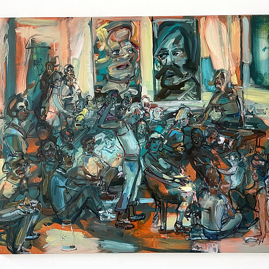 Who's Funnier - Rowlands or Gogol ?, 2022, 30 by 42 inches oil on canvas