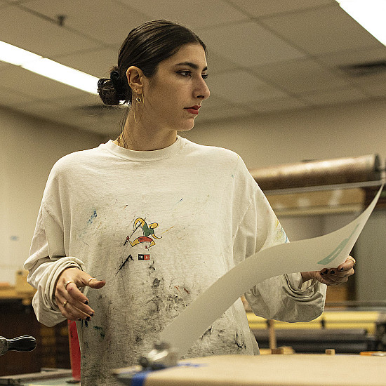 Niki Giokas '20 in the print shop.