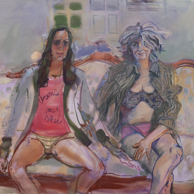 Angela Dufresne & Mala Iqbal; Two on a Couch; Oil on Canvas; 48? x 60?; 2021
