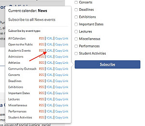 Subscribe to academic events using subscribe button LiveWhale
