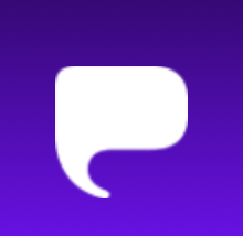 Purchase logo: White bubble on purple background
