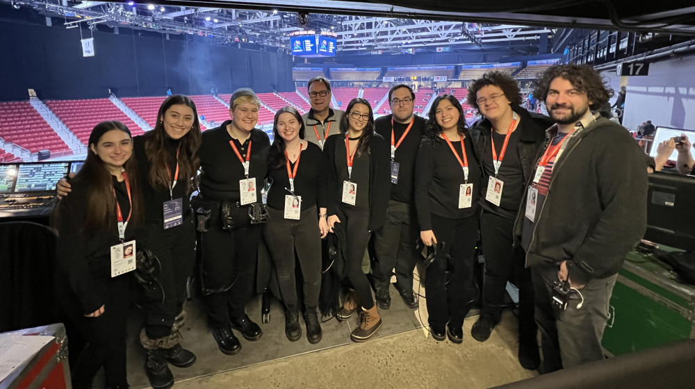 Students and alumni on the crew of the FISU World Winter Games Opening Ceremony in Lake Placid, N...