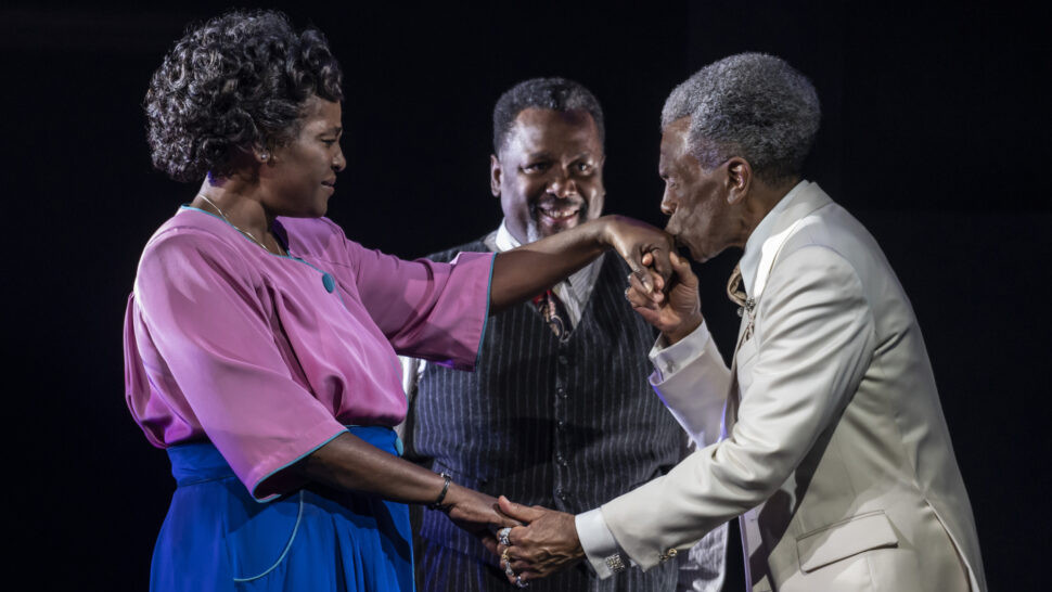 Lighting Design by Jen Schriever '04 (Sharon D. Clarke, Wendell Pierce, and Andre De Shields in Arthur Miller's Death of a Salesman. (Pho...