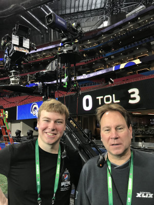 Declan Moore '19 and Dave Grill '86 at Super Bowl 2019