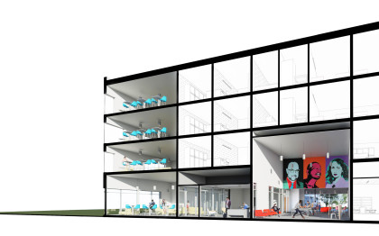 Rendering of new residence hall, exterior view.