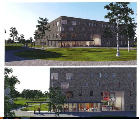 Exterior rendering of new residence hall.