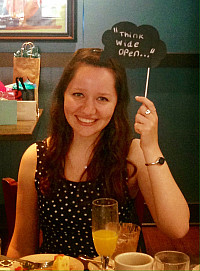 Purchase graduate, Lexy, celebrating her graduation.