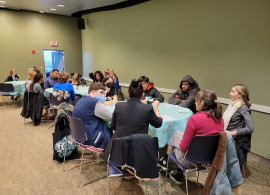 Mentors and students connecting at the 2022 mentor event.