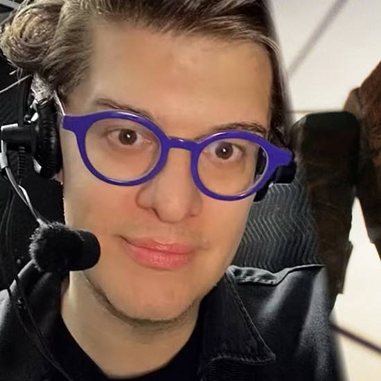 James Ortiz '10 with Project Hail Mary's Rocky puppet.