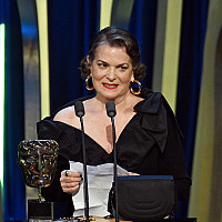 Susan Shopmaker accepts the Casting Award for The Holdovers on stage during the EE BAFTA Film Awards 2024 at The Royal Festival Hall on F...