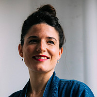 Sarah Hughes, Theatre Rows newly appointed Director of Artistic Programming, stands for a portrait in the Off-Broadway complex in the Man...