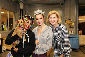 Elena Bello '08-10 (left) with a fellow Richmond Ballet dancer and artistic director Stoner Winslett backstage during Pupcracker, a ...