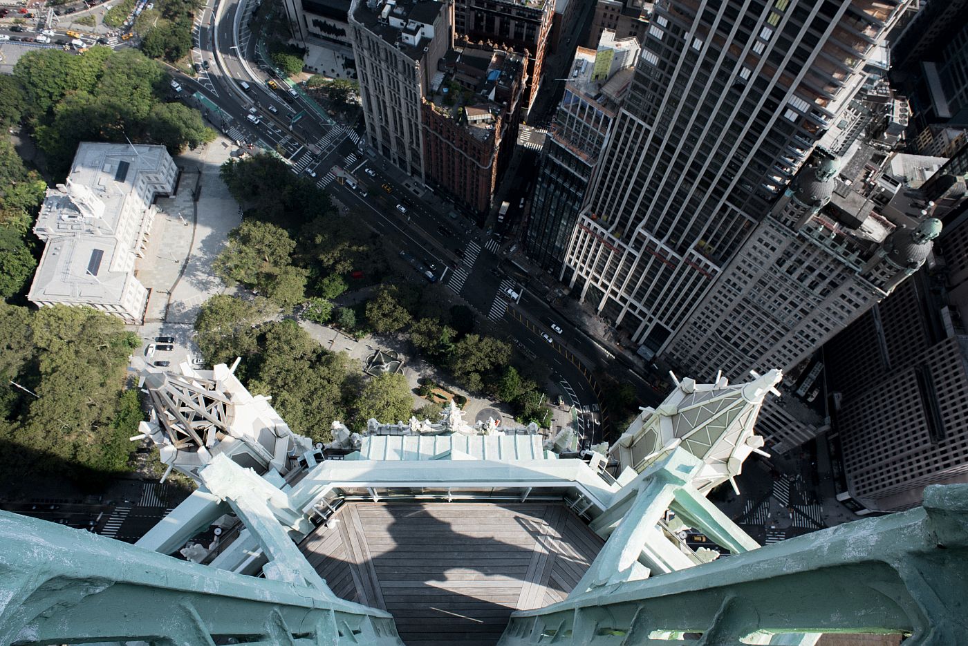 Exploration, a digital photograph of a look down from the top of one of the oldest skyscrapers in NYC