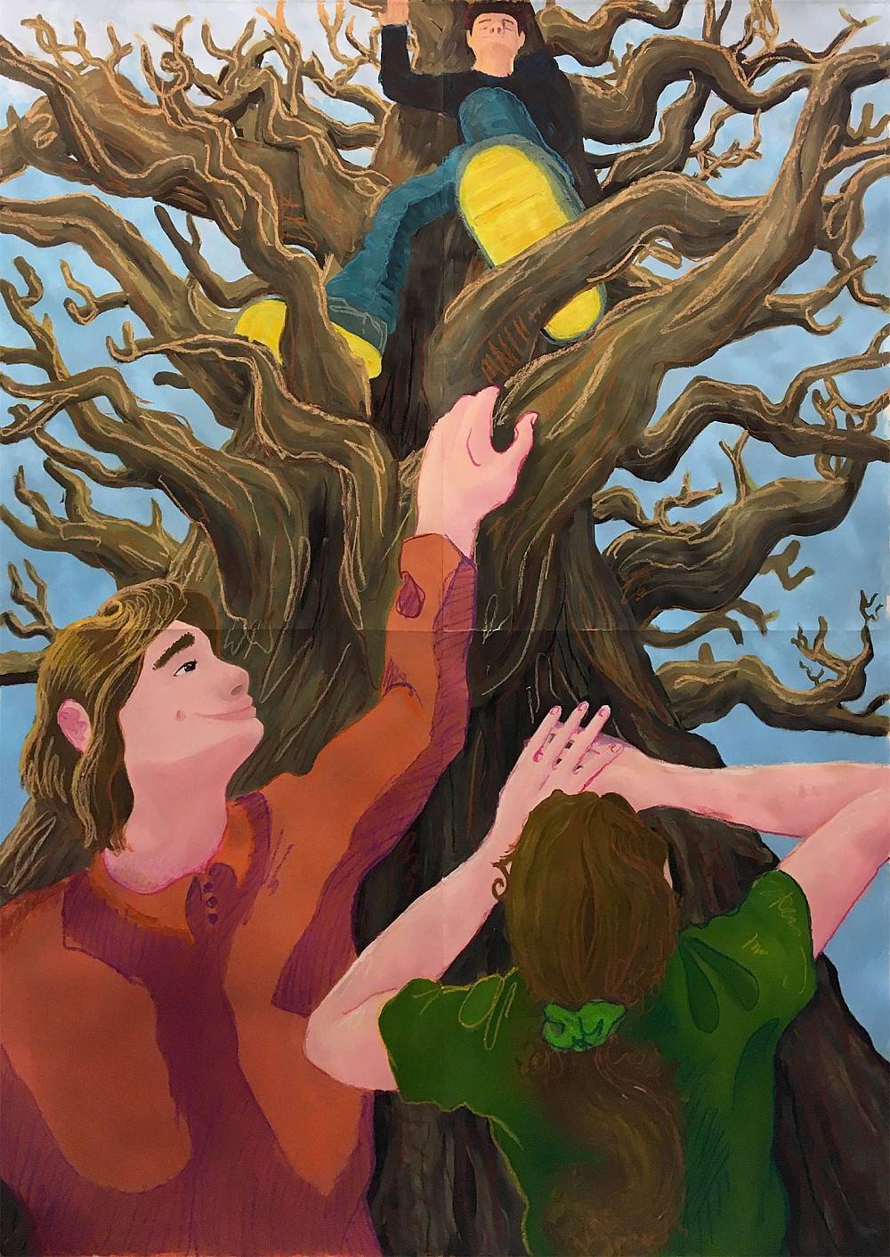 Tree Climbing, 2020Oil and oil stick on paper41x56in