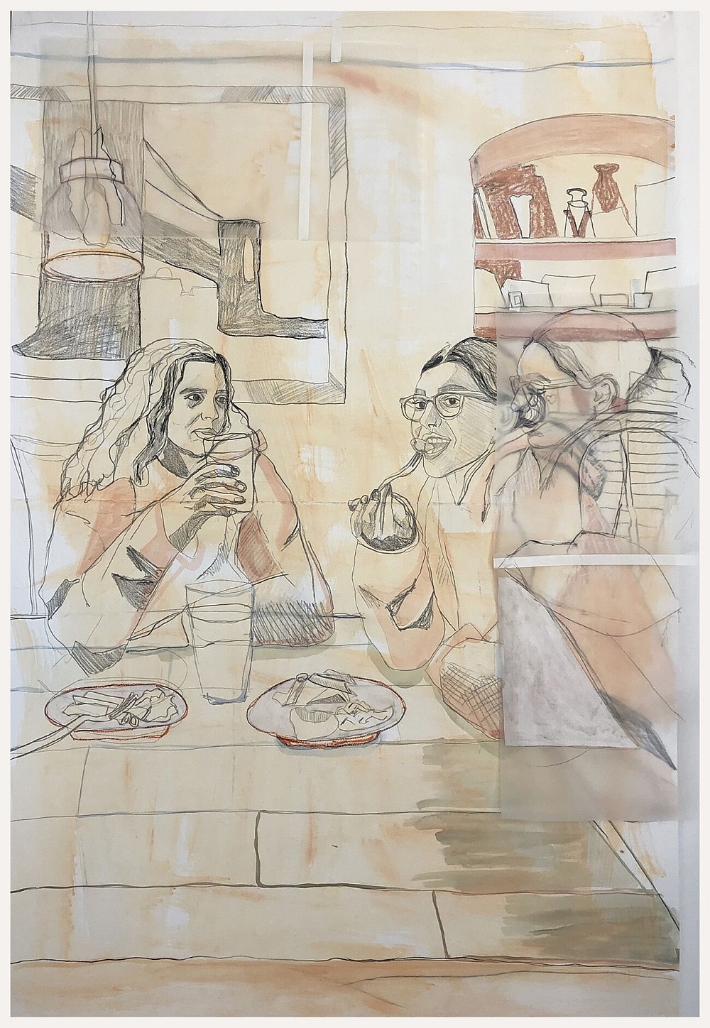 Eden Russo, Shorbat 1, 2020, Graphite, acrylic, glassine and oil pastel on paper, 44 x 56 ©...