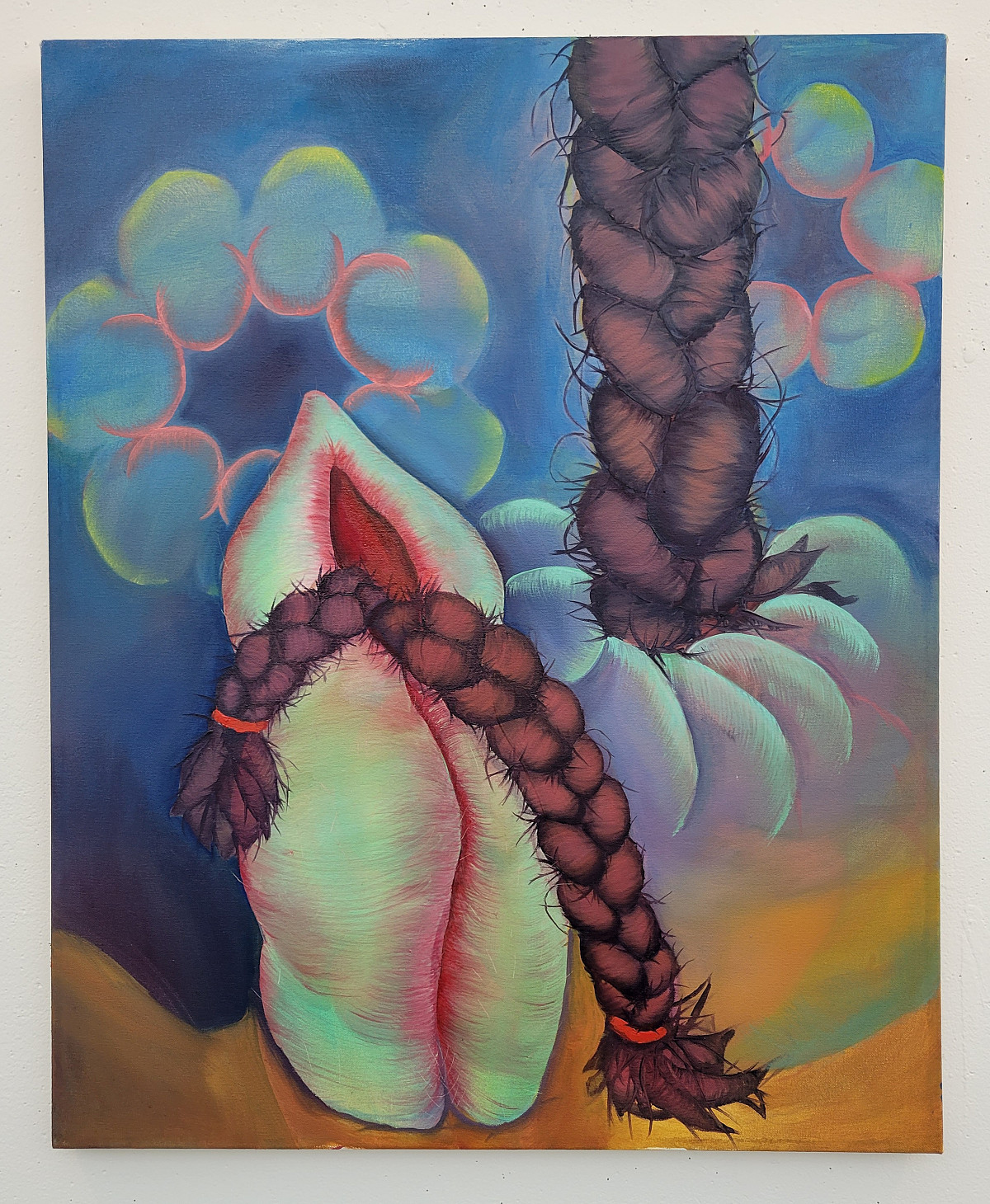 Maria Vazquez, Ver Mis Trenzas, Oil on canvas, 30 in. x 24 in., 2021