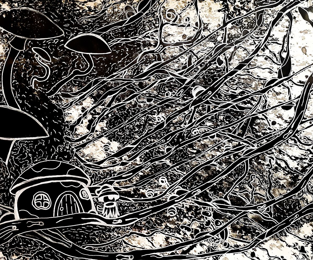    Phillip HoSang, Fungal Void Ink Blot Drawing #5, Ink and Paint Marker on Paper, 14 x 17, 2021 