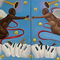 Madison Lewis, Bond (Godliness is a Forbidden Grail), Oil on canvas, 48 x 72, 2021