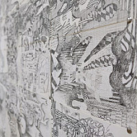 Julián Kreimer, la (in)herencia de la ultima caligrafía del Buenos Aires, 2024, ink on 54 sheets of letterhead paper, 67.5 x 77 inches,...