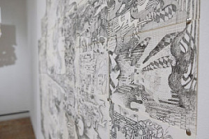 Julián Kreimer, la (in)herencia de la ultima caligrafía del Buenos Aires, 2024, ink on 54 sheets of letterhead paper, 67.5 x 77 inches,...