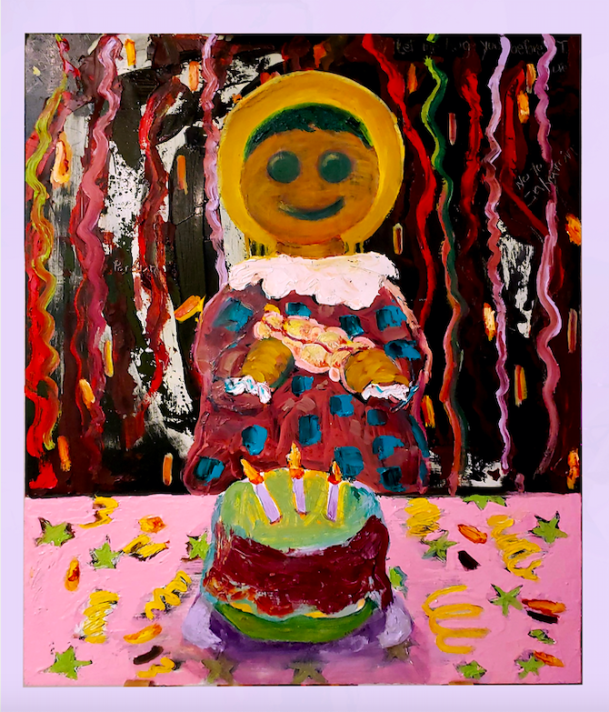 Kimberly Jimenez, Yo cuido tú Pancreas (I'll take care of your pancreas), 2019, Oil on wood panel, 24 x 18