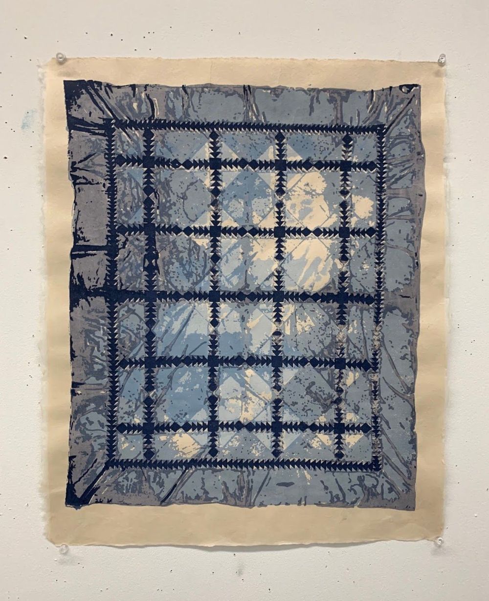 Sam Barron, Quilt, 2020, Four layer silkscreen on Japanese paper, 17 x 21 ©Sam Barron